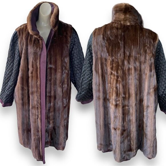 Winters Fur Mink Lined Wool Blend Plum Trench Coat FLAWED /REPURPOSE READY - Picture 3 of 15